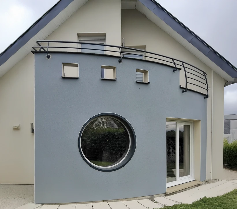 Escalier intérieur moderne en béton avec rampe métallique inox